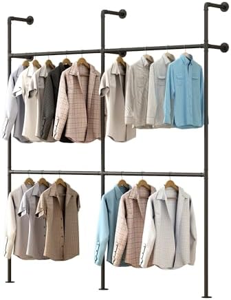 Industrial Pipe Garment Rack, Wall Mounted Clothing Organizer for Walk-in Wardrobe, Multi-Purpose Storage Solution, Heavy Duty, 399 * 220cm - Image 2