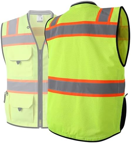JKSafety Hi-Vis Unisex Surveyor Safety Vest Heavy Duty PPE Inner Pockets ANSI/ISEA Compliant - Image 7
