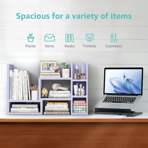 NUTIKAS Desk Shelves Desktop Organizer Shlef - Purple Office Organization for Top of Desk Organizers and Accessories Corner Bookshelf Table Top Shelving Small Hutch Decorations for Women Office - Image 5