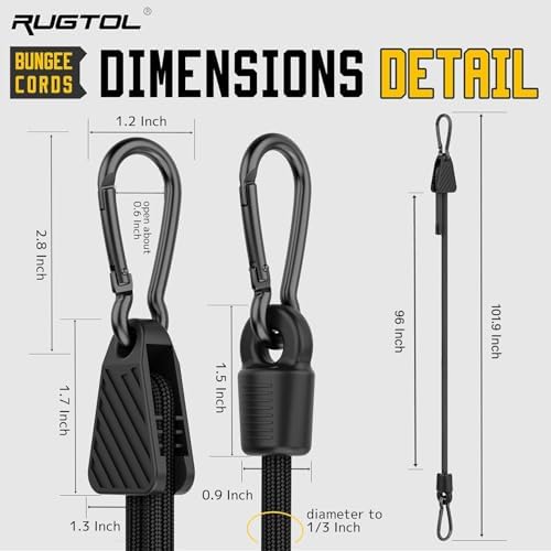 Bungee Cords with Hooks, 96 inch Adjustable Bungee Cords with Carabiner Hooks, Easy to Adjust from 7 to 96 inch Black Elastic Bungee Straps with Clips Heavy Duty for Bike, Cargo, Tarps, 6 Pack - Image 2