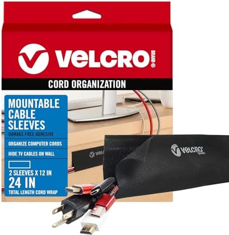 VELCRO Brand Mountable Cable Sleeve, Black, 12 in, 2 Pack by VELCROBrand