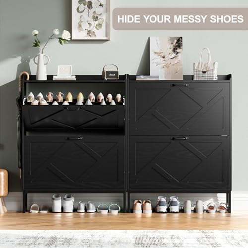 Nicetree Shoe Storage Cabinet with 2 Flip Drawers, Entryway Cabinet, Black - Image 3