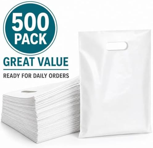 Small White Plastic Shopping with Handle Bag Small Business Store Retail - Image 6