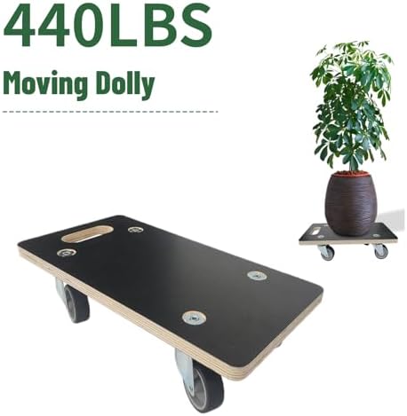 Furniture Mover Dolly Portable Wood Rolling Mover for Moving Furniture Sofa Cabinet Refrigerator, 360° Rotatable Soft TPR Rubber Universal Wheels, 440Lbs Capacity, Black (2 Packs) - Image 2