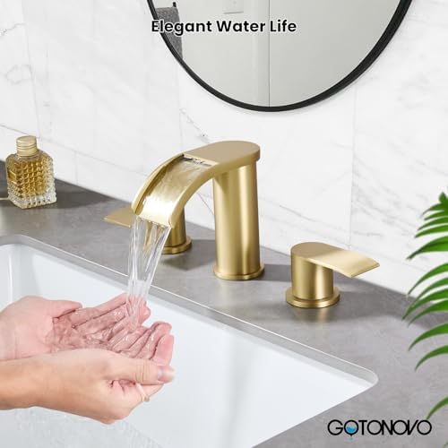 gotonovo Waterfall Bathroom Faucet 3 Hole Round Body,Brushed Gold - Image 3