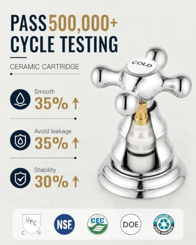 gotonovo Bathroom Faucet 3 Hole Vintage, Polish Chrome, Hot Cold Label - Image 4