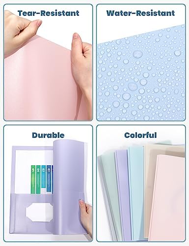 SUNEE 2 Pocket Folders with Prongs (12 Pack, Pastel Colors) Plastic Folders with Pockets and Prongs Fit Letter Size, Poly Folders with Pockets for School Office Home Business - Image 4