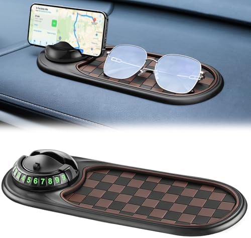 LivTee Multifunction Car Anti-Slip Mat, 360° Rotatable Multifunctional Car Dashboard Mobile Phone Holder with Temporary Parking Number, Universal Dashboard Accessories for Organized Storage (BB-Black) by LivTee