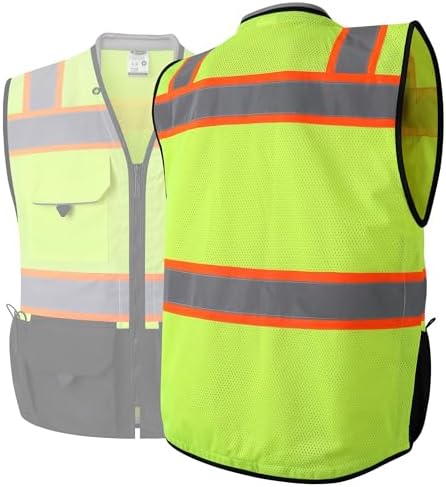 JKSafety Hi-Vis Unisex Surveyor Safety Vest Heavy Duty PPE Inner Pockets ANSI/ISEA Compliant - Image 7