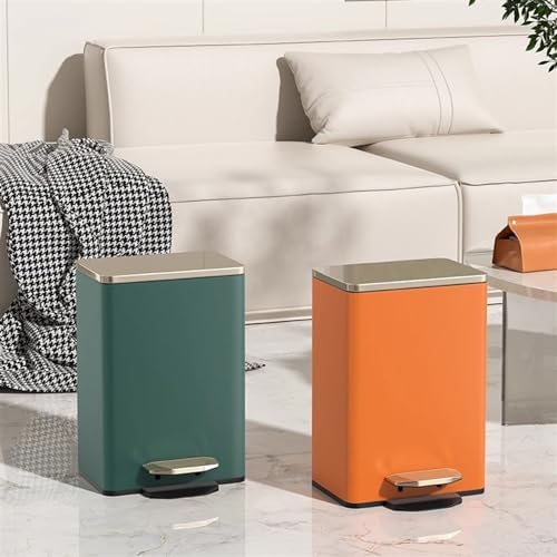 Stylish Modern Smart Trash Can with Soft Close Lid Stainless Steel Step Garbage Can Removable Inner Bucket 21L Capacity PU Leather Outer Layer Army Green Ideal for Bathroom - Image 7