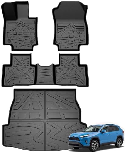 Floor Mats for Toyota Rav4 2019-2025 (Include Hybrid), Custom Fit All-Weather TPE Floor Liners, Front & 2nd Row & Cargo Liner for RAV4 Car Accessories by Partzer
