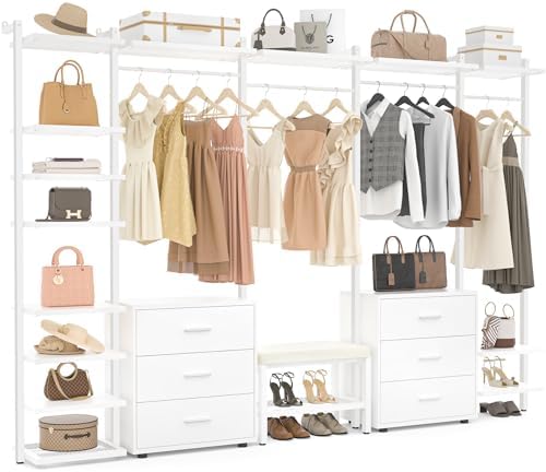 Aheaplus Closet System with 6 Drawers, 8FT Wood Closet Organizer, White by Aheaplus