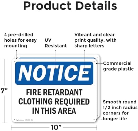 (2 Pack) Fire Retardant Clothing Required OSHA Notice Sign 10 Inch X 7 Inch Plastic Sign, Weather Resistant, UV Protected for Workplace, Business, and Construction Site, Made in the USA - Image 2