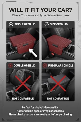 Car Center Console Cover, Leather Car Arm Rest Cover, Middle Console Covers with Storage Bags, Auto Interior Armrest Covers Cushion, Universal for Most Vehicles (Red) - Image 5