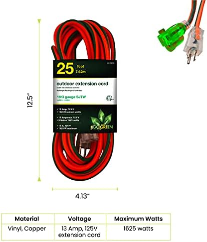 Go Green Power Inc. (GG-13725) 16/3 SJTW Outdoor Extension Cord, Lighted End, 25 ft (Pack of 2) - Image 2