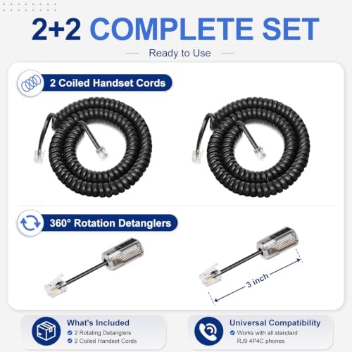 Uvital 2 Pack Telephone Handset Cords with Detanglers, Black Phone Cords - Image 5