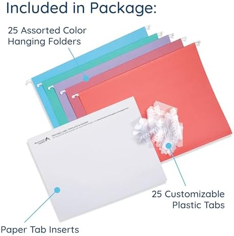 25 Blue Summit Supplies Pretty Hanging File Folders, Pastel Gem Tone Assorted Colors, Cute Hanging File Folders with Plastic Tab Inserts, Holds Letter Size Documents - Image 3