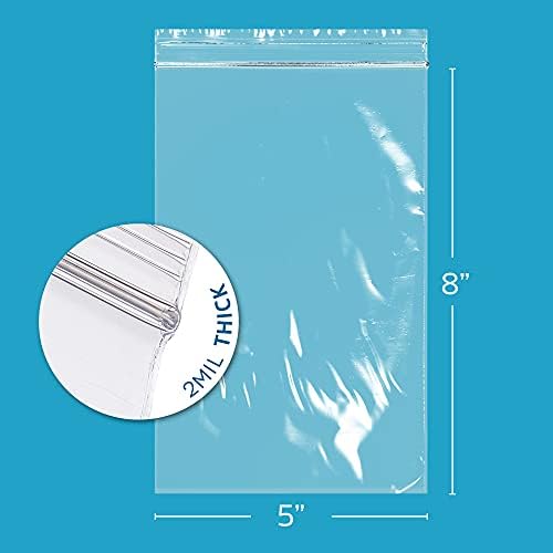 5"x8" Zip Bags, 100 Pack, 2 Mil, Reclosable, for Storage, GPI - Image 2