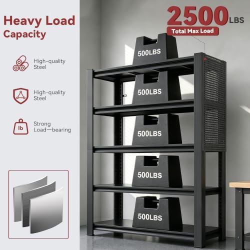 SAWJEC 47" W x 72" H x 24" D Heavy Duty Garage Shelving Unit with Pegboard - Image 4