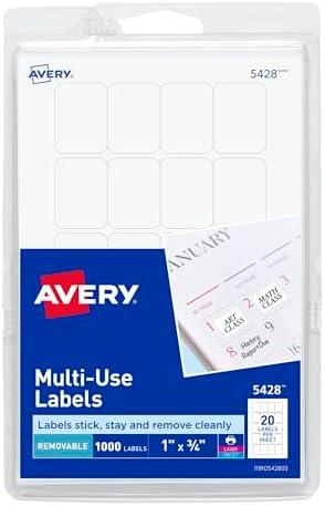 Avery® Self-Adhesive Removable Labels, 0.75 x 1 Inches, White, 1000 per Pack (05428) by Avery