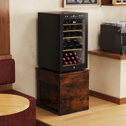 Kikihouse Mini Fridge Stand with Storage, Heavy Duty Mini Fridge Table with Rolling Cabinet, 250LBS Capacity Tabletop with Lockable Wheel for Dorm, Home, Office, Bedroom (Brown) - Image 2
