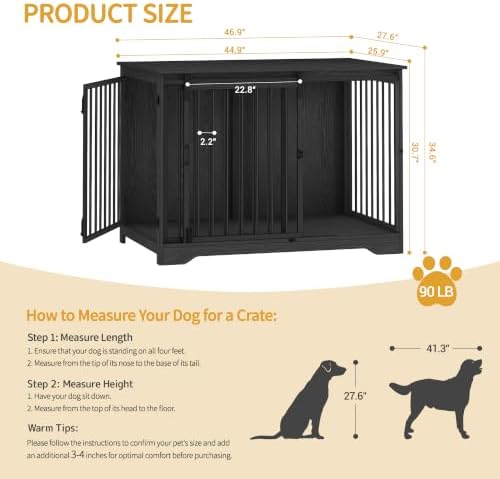 Hzuaneri 46.9" XXL Dog Crate Furniture Indoor Dog Kennel with Barn Door - Image 2