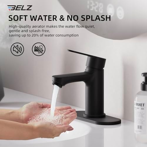 BELZ Black Bathroom Faucet, Lead-Free for 1 or 3 Hole 4" Vanity Sink - Image 6