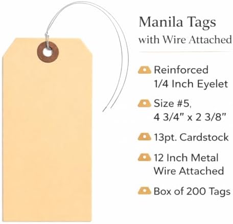 Durable Manila Tags with Wire Attached, #5, 4 3/4" x 2 3/8", 200 Tags - Image 3