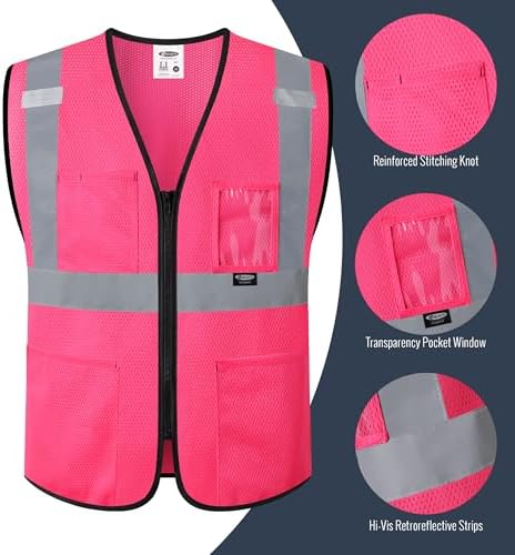 JKSafety Safety Vest for men women Hi Vis Vest with Pockets and Zipper High Visibility Construction Vests BX310 - Image 3