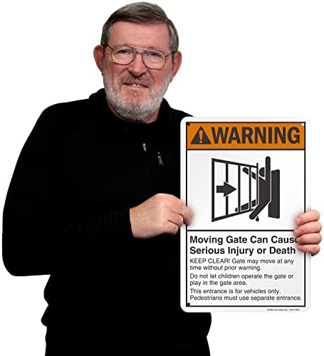 SmartSign 18 x 12 inch “Warning - Moving Gate Can Cause Injury Or Death” Metal Sign, 63 mil Laminated Rustproof Aluminum, Black, White and Orange, Made in USA - Image 2