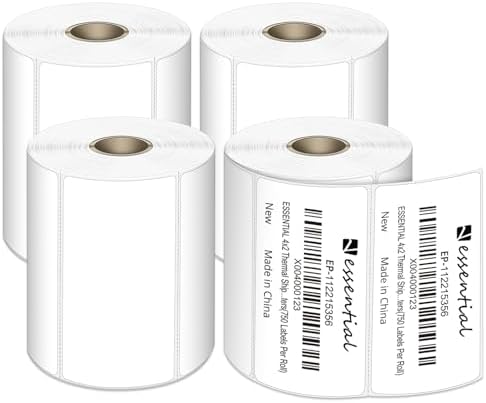 ESSENTIAL 4" x 2" Direct Thermal Labels, 1" Core (3000 Labels, 4 Rolls) by ESSENTIAL