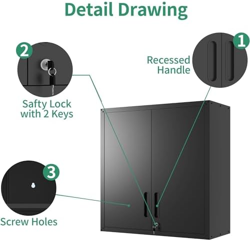 10-Piece Heavy Duty Steel Garage Cabinet System | All-in-One Modular Garage Cabinet Set for Ultimate Workshop Organization | Easy Assembly Garage Storage Cabinets & Tool Bench (Black) - Image 5