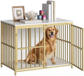 HOOBRO 38.6" Dog Crate Furniture, Wooden Dog Kennel Indoor, Heavy Duty Dog Cage for Small/Medium Dog, Decorative Side End Table, White and Gold DW100GW03 by HOOBRO
