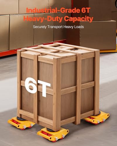 VEVOR Machinery Skate Dolly, 6-Ton/13,200 lb Capacity, PU Wheels, 360° Rotating Non-Slip Cap, Carbon Steel Mover for Warehouse, Workshop, Factory - Image 2