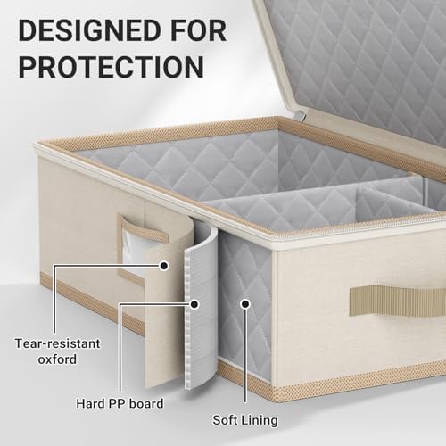 MISSLO Large Capacity China Storage Containers Hard Shell Plate Storage Containers, Kitchen Packing Moving Boxes for Dishes, Dinnerwares, Mugs Protectors, Beige, 3 Piece Set - Image 4