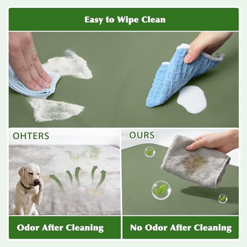 XL Dog Bed Waterproof Washable, Wipeable Leather Large Crate Pad 42" Green - Image 3