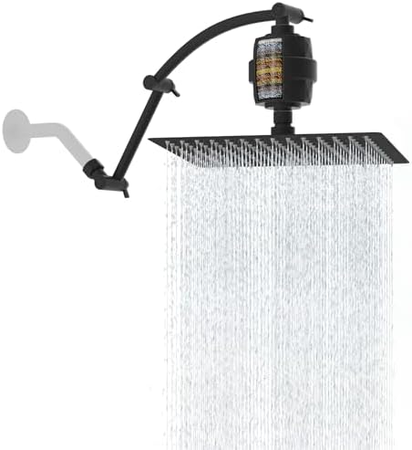 Hibbent 12'' Filtered Rain Shower Head with 16'' Extension Arm, Matte Black by Hibbent