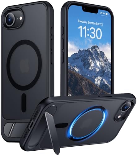 Temdan Magnetic Compatible with iPhone 17e Case & iPhone 16e Case,[Built-in Invisible Kickstand][Compatible with MagSafe][Military Grade Shockproof] Slim Translucent Matte Case for iPhone 16e/17e 6.1" by Temdan