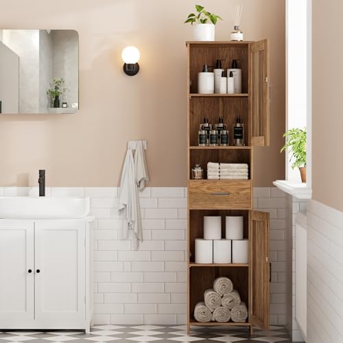 Homhedy 67" H Tall Bathroom Storage Cabinet with Barn Doors and Drawer - Image 7