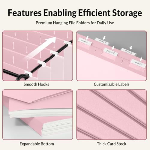 SUNEE 25 Pack Hanging File Folders, Pink Folders, Hanging File Folders Letter Size with 1/5-cut Tabs, Stay Organized for Your Home and Office Bulk File and Documents - Image 3