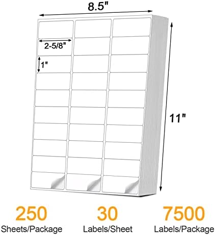 (7500 Pcs/250 Sheets) A4 30 Up Shipping Address Labels, 30 Per Page,1" x2-5/8 Mailing Label, 30-UP White Shipping Labels for Inkjet or Laser Printer, - Image 2