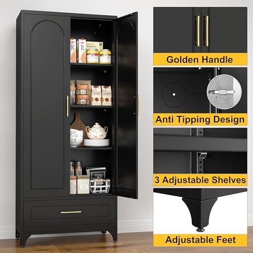SteeLoong 75” Kitchen Pantry Cabinet, Metal Storage Cabinet with Drawer - Image 5