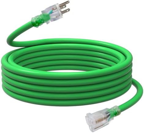 EP 25 Ft 12/3 SJTW Lighted Outdoor Extension Cord, Green by ENERGYPRO