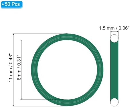 PATIKIL Fluorine Rubber O-Ring 11mm OD 8mm ID 1.5mm Width, 50Pcs Metric FKM Sealing Gasket Replacement for Seal Plumbing and Faucet Hose Machinery Plumbing Valves, Green - Image 2