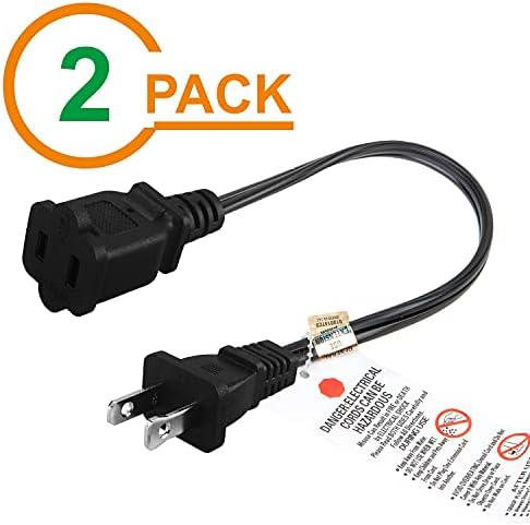 [2PACK] Short 1-Foot Polarized US 2-Prong Male-Female Extension Power Cord - Image 2
