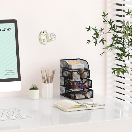 EasyPAG Mesh Desk Organizer with 3 Drawer Office Desktop Organizers and Accessories Stationery Caddy for Office, Home, Students, Black - Image 6