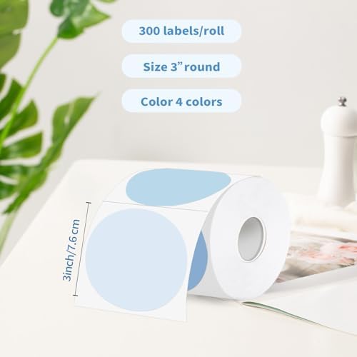 3 Inch Thermal Label,Blue Round Thermal Printer Label,Waterproof Thermal Stickers for DIY Logo Design,Name Tag,Thanks Card 300 Labels/Roll (Blue) - Image 2