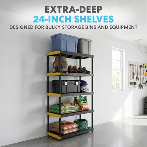 Simpli-Magic 5-Tier Heavy Duty Plastic Storage Shelving Unit, Garage & Outdoor Organizer, Modular Rack, 36 x 24 x 75 Inches, 250 lbs per Shelf, 1250 lbs Total Capacity - Image 4