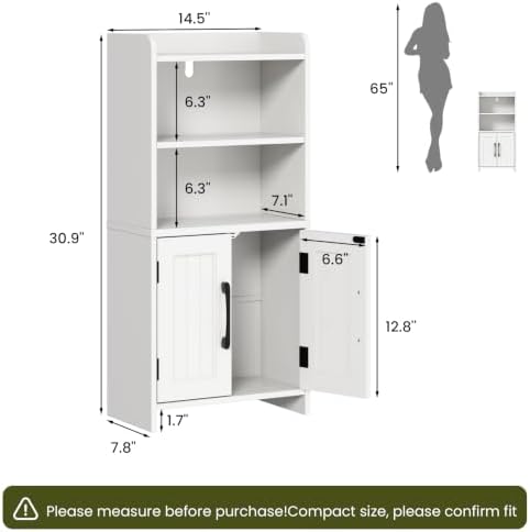 Small Bathroom Storage Cabinet with 2 Doors & Shelf, Line White - Image 2