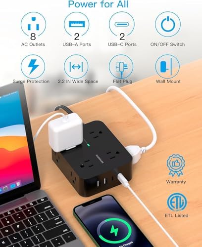 Power Strip Surge Protector, 5Ft Flat Extension Cord with Multiple Outlets - Image 3